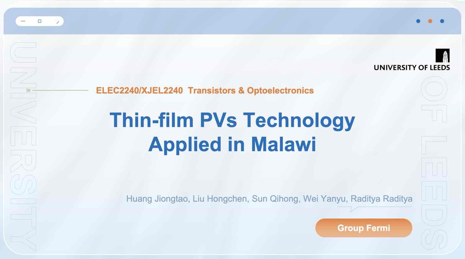 Thin-film PVs Technology Applied in Malawi